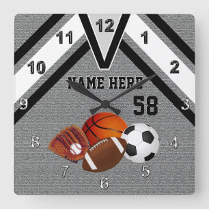 Horloge murale personnalisée de sports, votre nom,