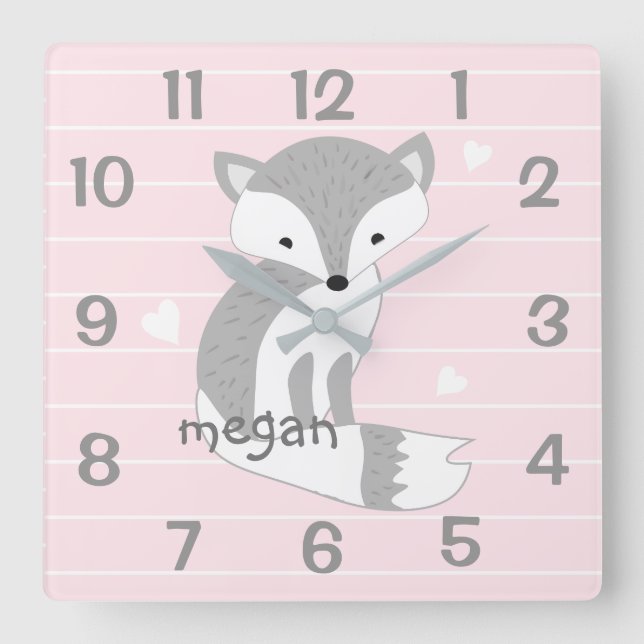 Horloge murale personnalisée en bois rose Fox (Recto)