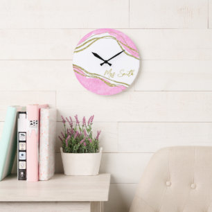Horloge murale personnalisée en effet rose et or