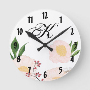 Horloge murale personnalisée Fleurs florales blanc