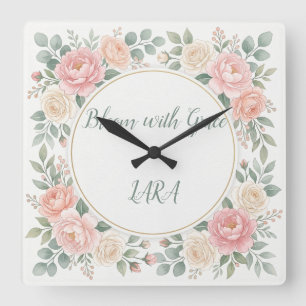 Horloge murale personnalisée florale Fleur aquarel