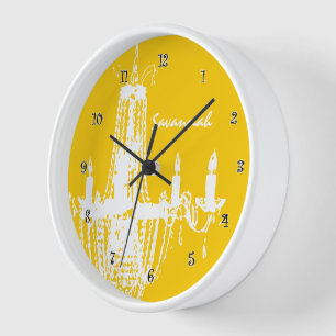 Horloge murale personnalisée jaune moutarde en for