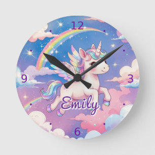 Horloge murale personnalisée Licorne Arc-en-ciel