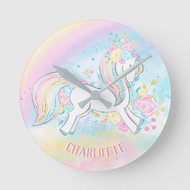 Horloge murale personnalisée Licorne pour enfants (Recto)