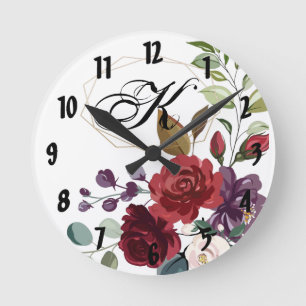 Horloge murale personnalisée Roses blanches Or géo