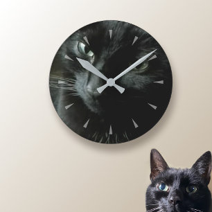 Horloge murale photo personnalisée de chat noir