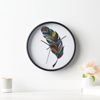 Horloge murale plume tribale