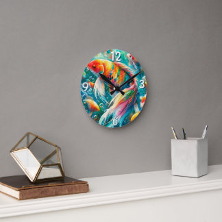 Horloge Murale Poisson Koi aux Écailles Colorées