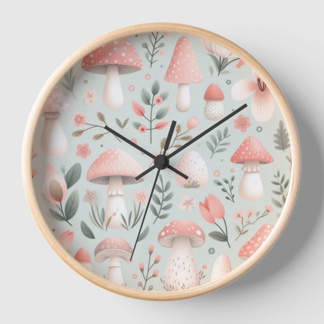 Horloge murale pour bébé de chambre de champignons (Recto)