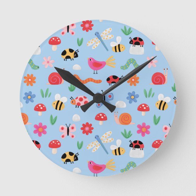 Horloge murale pour enfants avec de jolis insectes (Recto)