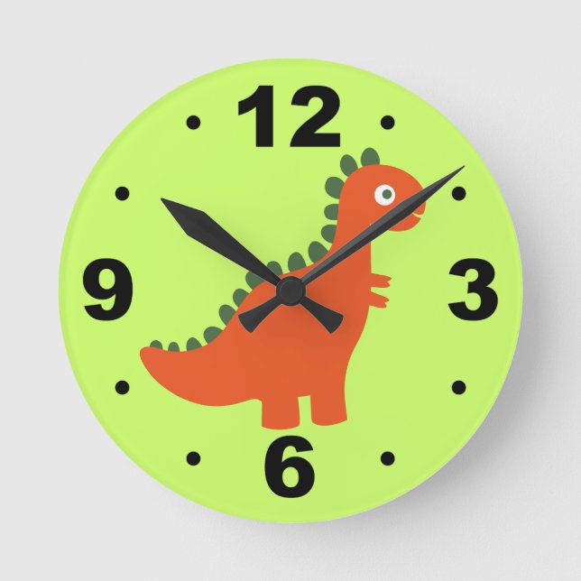 Horloge murale pour enfants dinosaure orange migno (Recto)