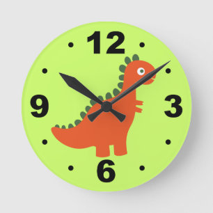 Horloge murale pour enfants dinosaure orange migno