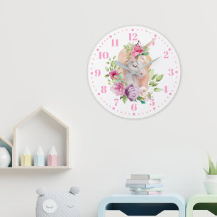 Horloge murale pour enfants Licorne Florale