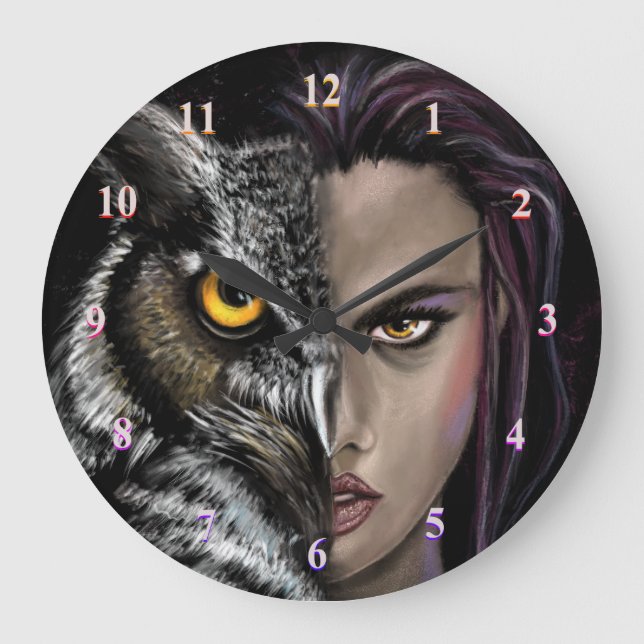 Horloge murale pour fille de hibou - Peinture (Recto)