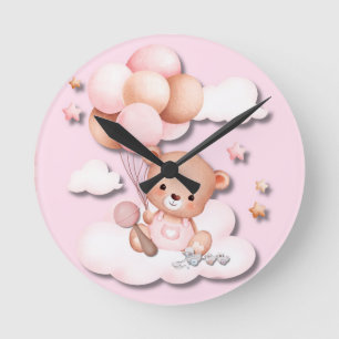Horloge murale pour nurserie ourson rose mignon