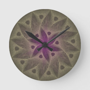 Horloge murale pourpre ronde de fleur sans nombres