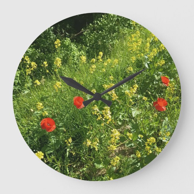 Horloge murale Prairie Fleur Sauvage Rouge (Recto)