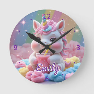 horloge murale Rainbow Unicorn - Nom modifiable