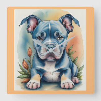 Horloge murale regard de chiot bullie crayon