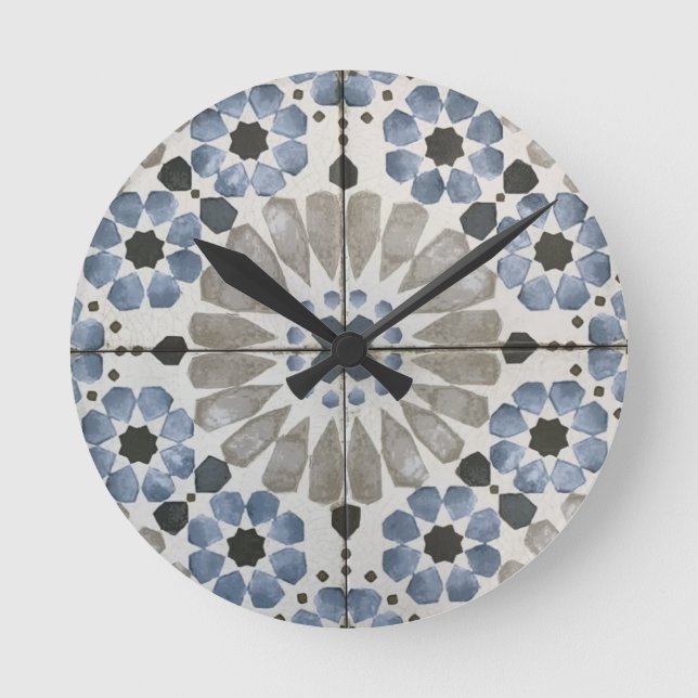 Horloge murale - Replica bleu gris floral Designer (Recto)