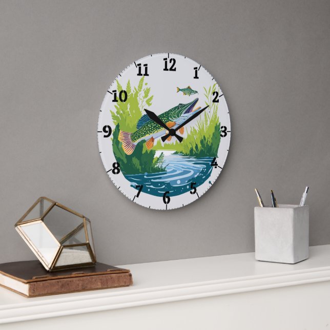 Horloge murale représentant un brochet trophée pou (Bureau)