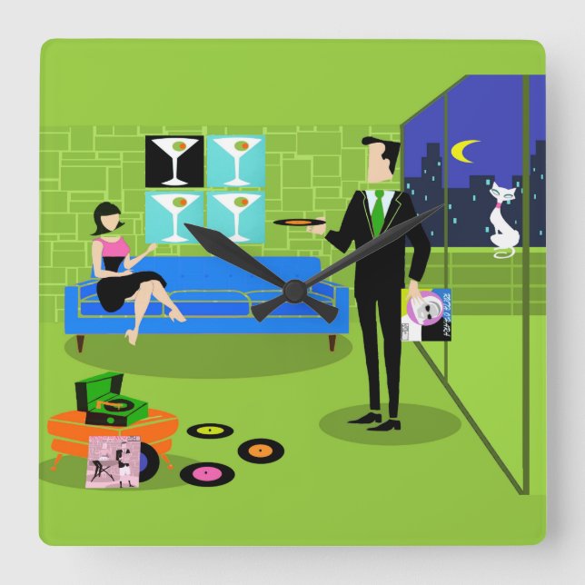 Horloge murale rétro en couple urbain (Recto)