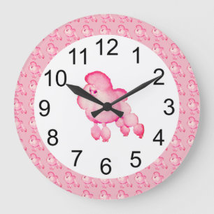 Horloge murale rétro Fluffy Pink Poody