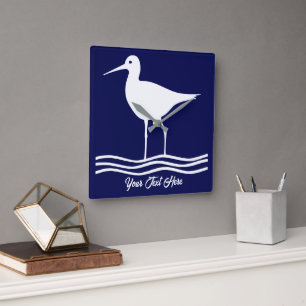Horloge murale Retro Oiseau de mer bleu Carré pers