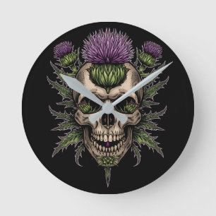 Horloge murale ronde à crâne écossais Bol foncé