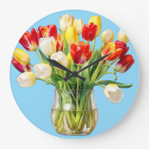 Horloge murale ronde bouquet de tulipes florales