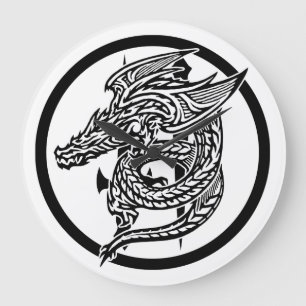 Horloge murale ronde de dragon d'aile (grande)
