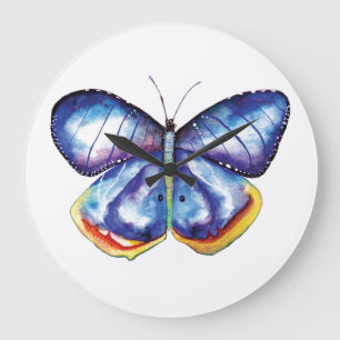 Horloge murale ronde de papillon bleu (grande)