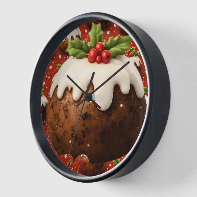 Horloge murale ronde de pudding de Noël festive (Angle)