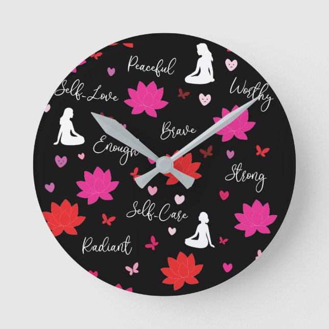 Horloge murale ronde | Design de lotus de soins pe (Recto)