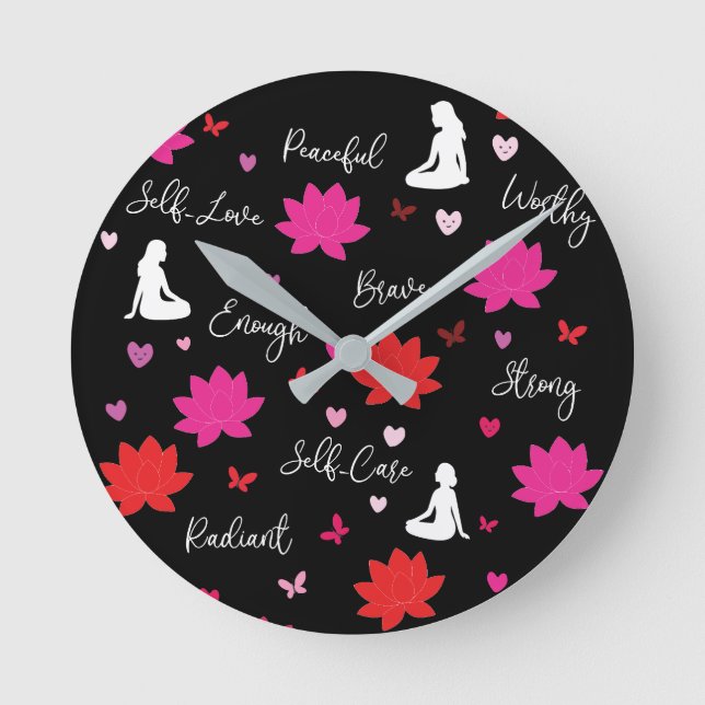 Horloge murale ronde | Design Lotus de soins perso (Recto)