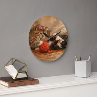 Horloge murale ronde en acrylique chatons jouant a