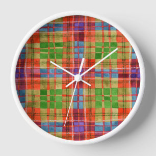Horloge murale ronde en bois blanc tartan Mac Rae