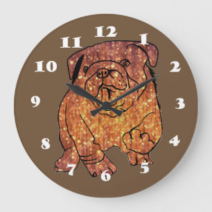 Horloge murale ronde (grande) Bouledogue doré