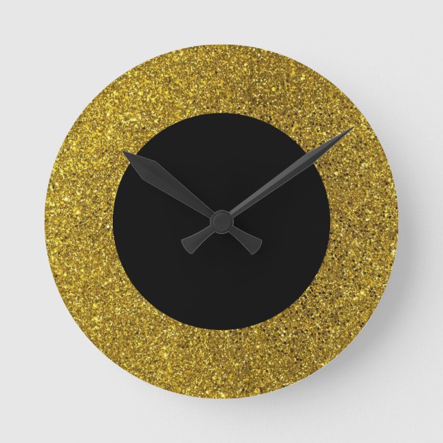 Horloge murale ronde moderne noire et dorée paille (Recto)