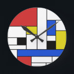 Horloge murale ronde Mondrian Lines<br><div class="desc">Design inspiré du peintre néerlandais Piet Mondrian en rouge,  bleu,  jaune et noir</div>