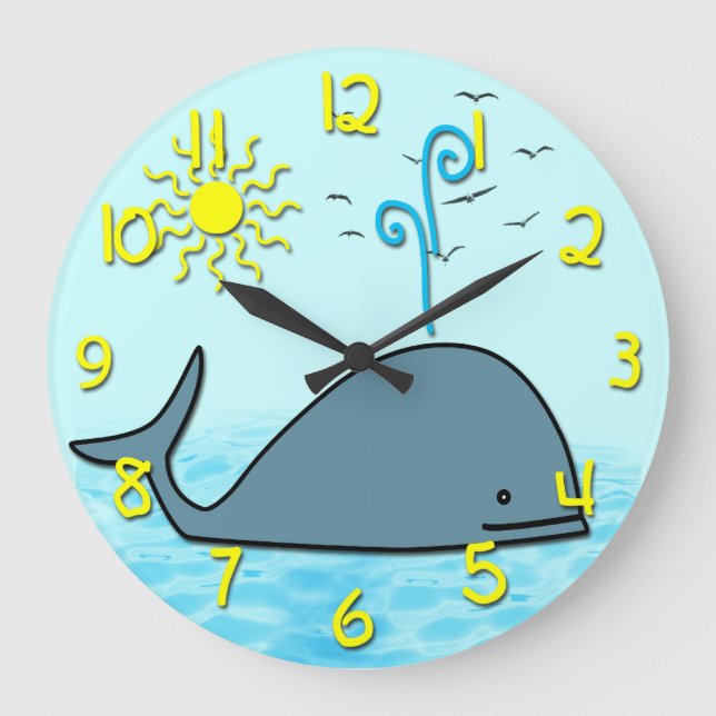 Horloge murale ronde pour enfants Baleine mignonne (Recto)