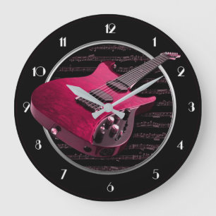 Horloge murale ronde rouge de guitare électrique