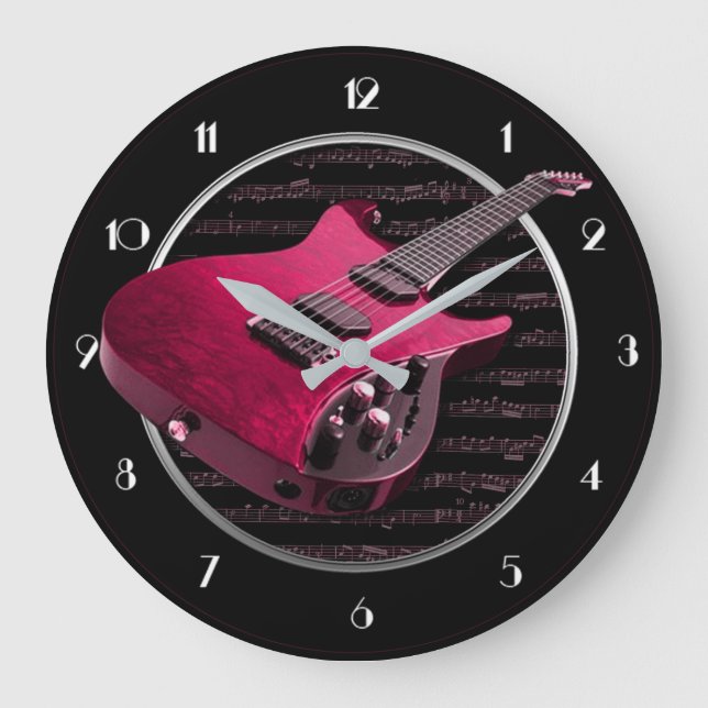 Horloge murale ronde rouge de guitare électrique (Recto)