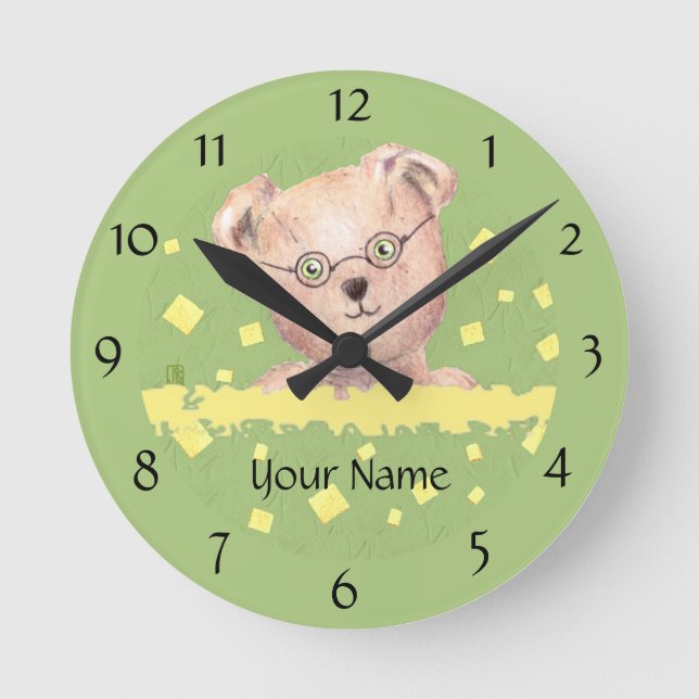 Horloge murale ronde Teddy aux yeux verts personna (Recto)