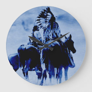 Horloge murale ronde vintage des guerriers Cheyenn