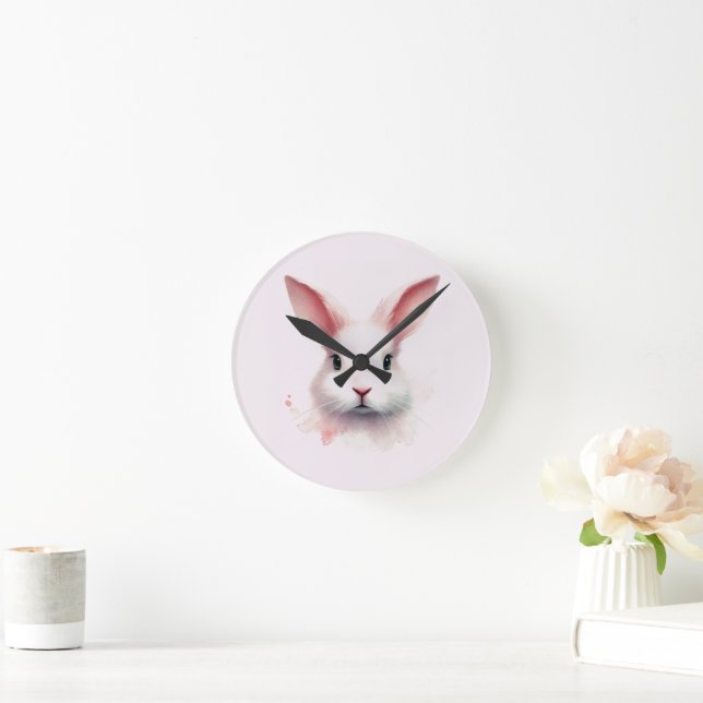 Horloge murale rose au visage de lapin pastel (Maison)