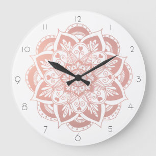 Horloge murale rose de mandala de fleur d'or