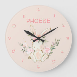 Horloge murale rose du lapin de fleurs