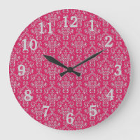 Horloge murale rose et argent Damas avec chiffres