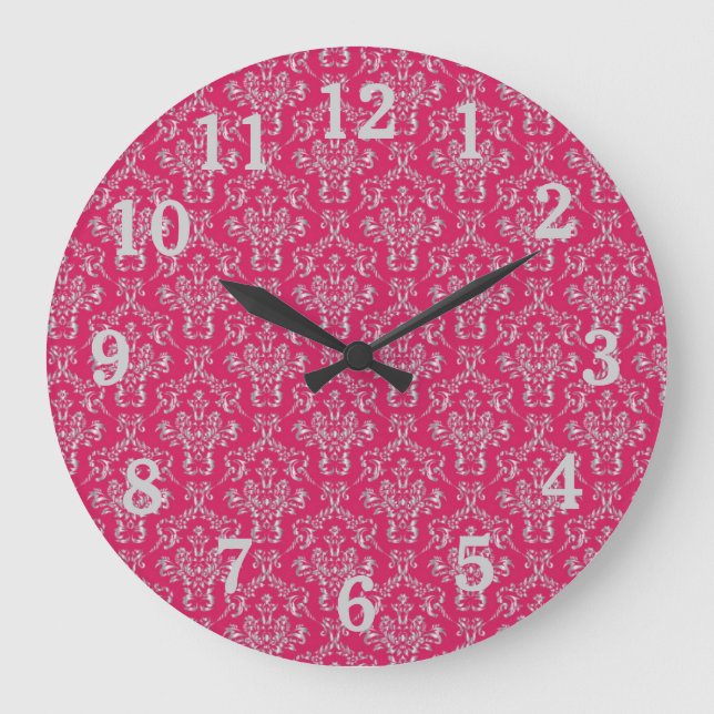 Horloge murale rose et argent Damas avec chiffres (Recto)